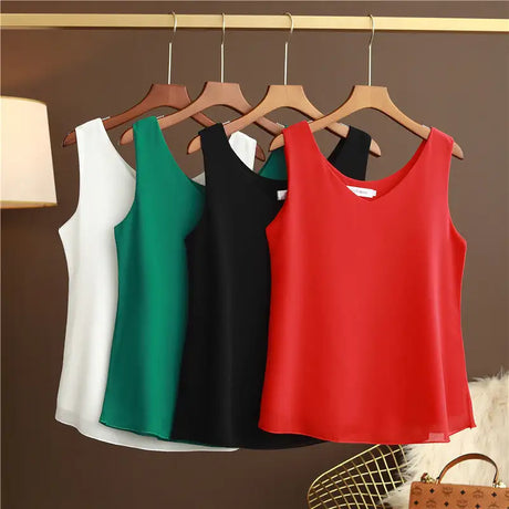 Original New Arrival 2024 Summer Fashion Brand Sleeveless Top Women's Chiffon Shirt Loose Plus Size Show Clothing Shirt Blouse - Lootquake