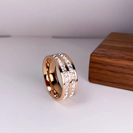 Titanium Steel Couple Single And Double Row Diamond Ring - Lootquake