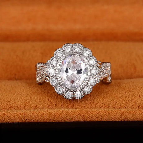 Full Diamond Copper Plating Round Diamond Zircon Ring Female European And American Luxury - Lootquake