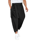 Men's Loose Solid Color Cropped Pants Belt Decoration European And American - Lootquake