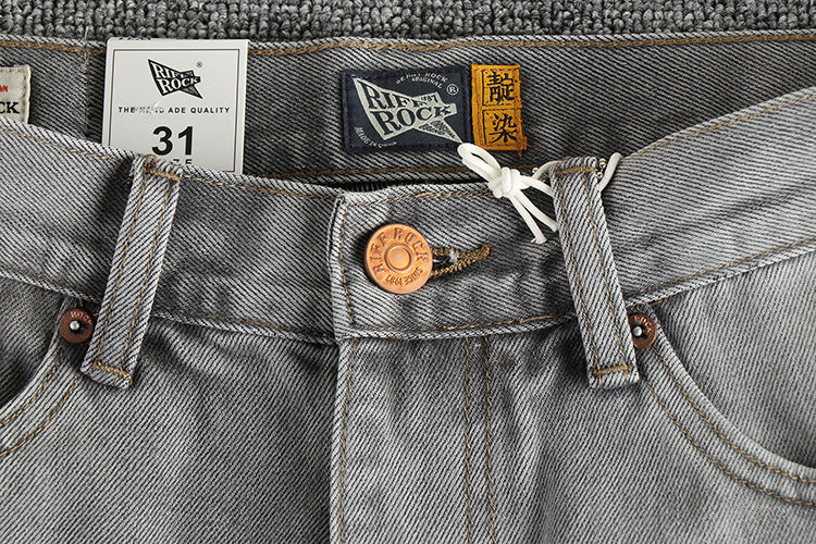 Retro Washed Distressed Cement Gray Jeans For Men - Lootquake