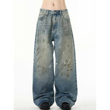 Splash-ink Jeans Men's Retro Washed Distressed Baggy Straight Trousers - Lootquake