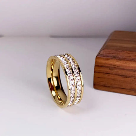 Titanium Steel Couple Single And Double Row Diamond Ring - Lootquake
