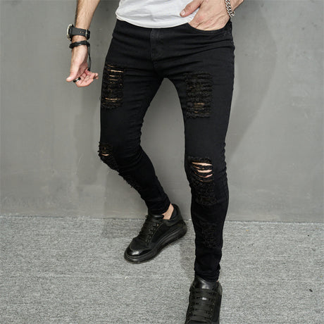 Men's Leisure Ripped Denim Feet Personality Trendy Jeans - Lootquake