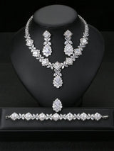 European And American Luxury Zircon Necklace Earring Bracelet Ring Suit - Lootquake