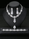 European And American Luxury Zircon Necklace Earring Bracelet Ring Suit - Lootquake