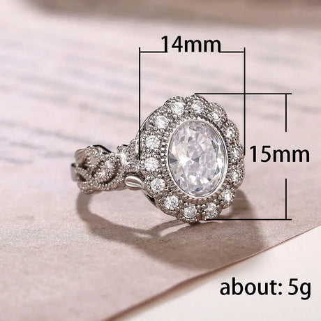 Full Diamond Copper Plating Round Diamond Zircon Ring Female European And American Luxury - Lootquake