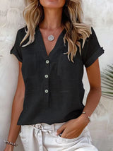 Solid Color Button Fashion Short Sleeve