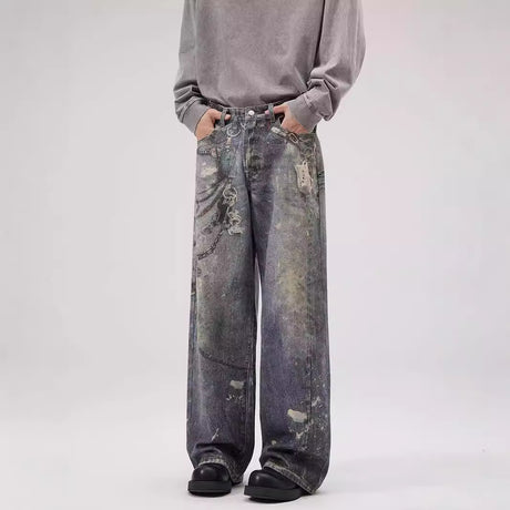 Printed Jeans Men's Loose Straight Personality All-match - Lootquake
