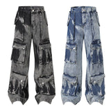 Washed Multi-pocket Design Straight Men's Jeans - Lootquake
