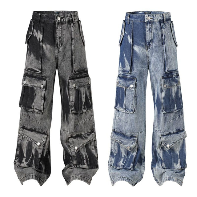 Washed Multi-pocket Design Straight Men's Jeans - Lootquake