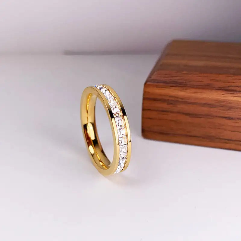 Titanium Steel Couple Single And Double Row Diamond Ring - Lootquake