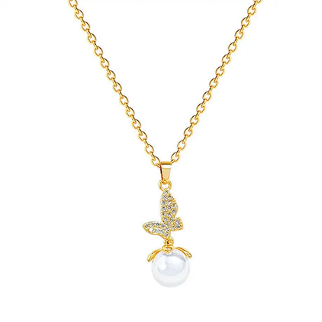 Fairy Pearl Butterfly Full Diamond Light Luxury Temperament Gorgeous Full Diamond Necklace - Lootquake