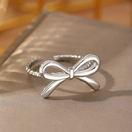 European And American Fashion Bowknot Stainless Steel Open Adjustable Ring - Lootquake