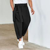 Men's Loose Solid Color Cropped Pants Belt Decoration European And American - Lootquake