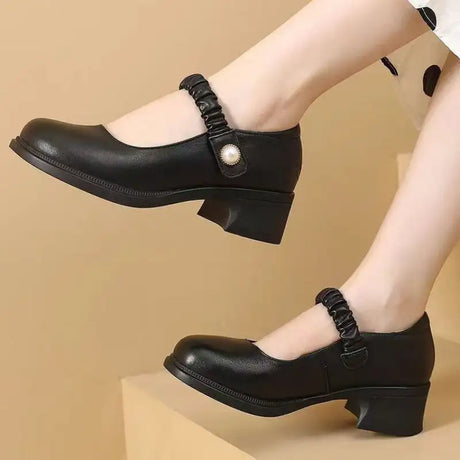 Mary Jane Leather Shoes Women's Pearl Japanese Style - Lootquake