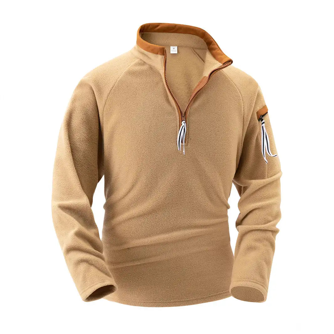 Stand Collar Half Zip Long Sleeve Tactical Arm Zipper Sweater - Lootquake