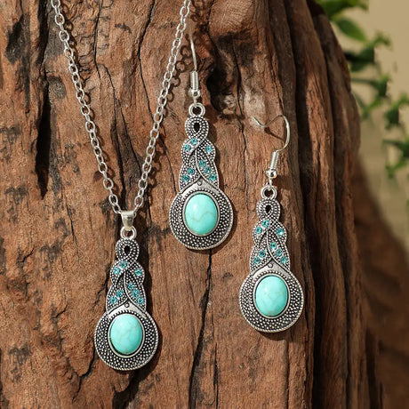 Fashion Turquoise Long Pendant Ear Rings Suit - Lootquake