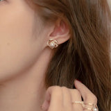 Women's Diamond Rose Pearl Earrings New Niche - Lootquake