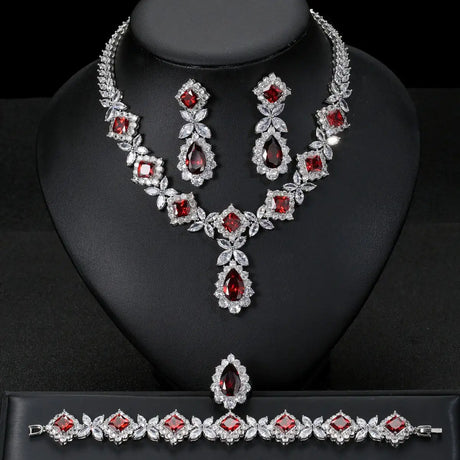 European And American Luxury Zircon Necklace Earring Bracelet Ring Suit - Lootquake