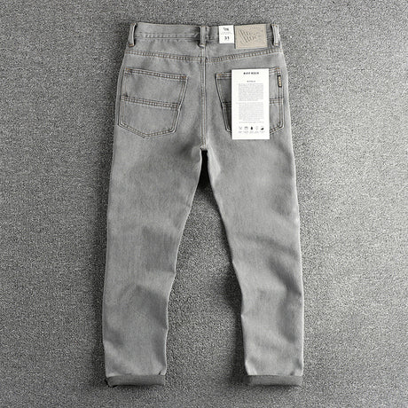 Retro Washed Distressed Cement Gray Jeans For Men - Lootquake