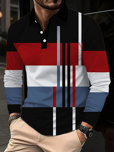 Men's Button Casual Slim Lapel 3D Printed Long Sleeve - Lootquake