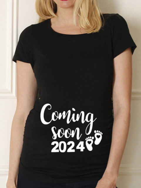 Maternity Shirt Maternity Cute Baby Printed O-Neck