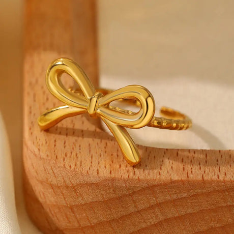 European And American Fashion Bowknot Stainless Steel Open Adjustable Ring - Lootquake