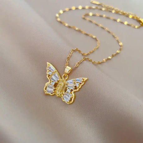 Titanium Steel Micro-inlaid Portrait Butterfly Zircon Necklace - Lootquake