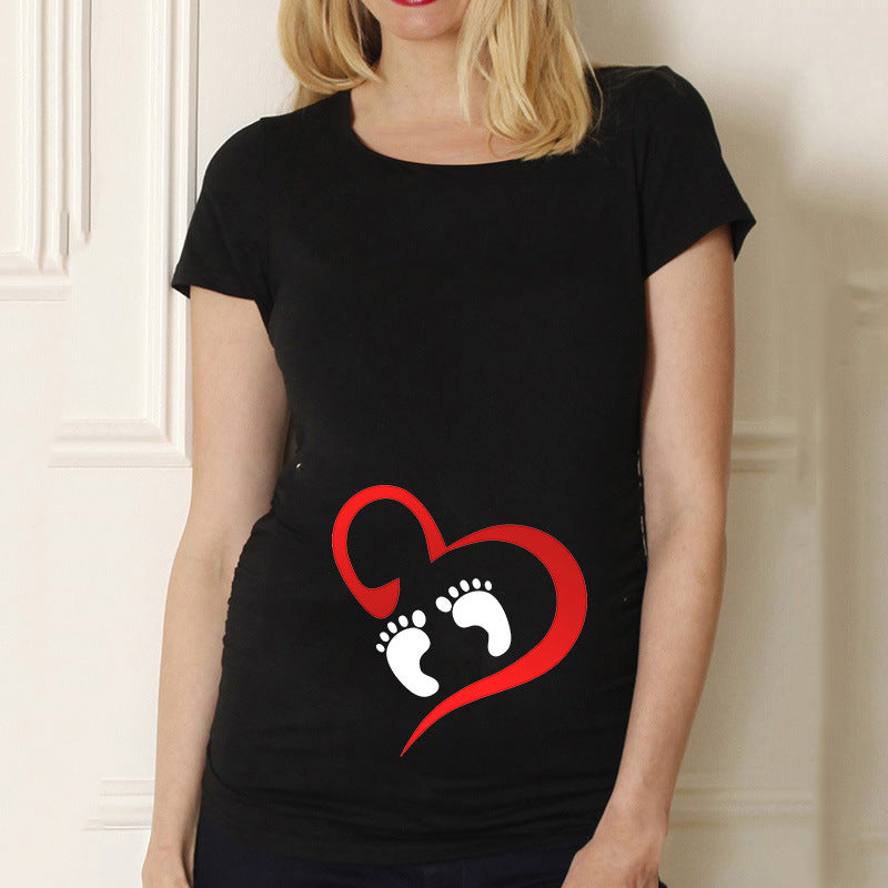Maternity Shirt Maternity Cute Baby Printed O-Neck