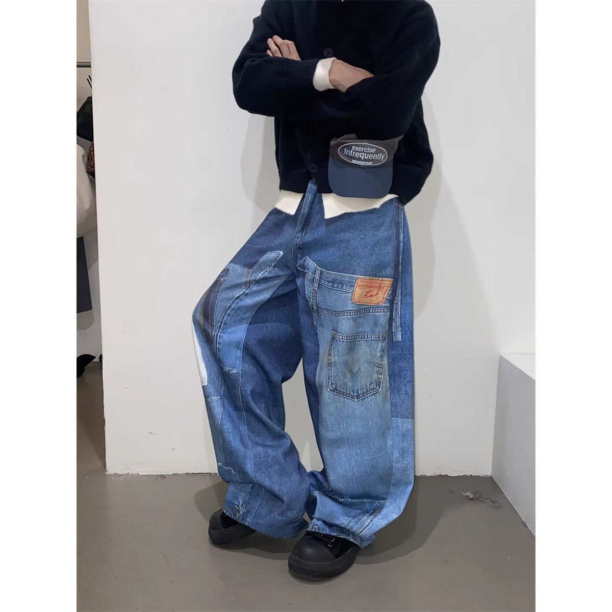 American Retro Independent Design Loose Straight Jeans Men - Lootquake