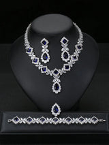 European And American Luxury Zircon Necklace Earring Bracelet Ring Suit - Lootquake