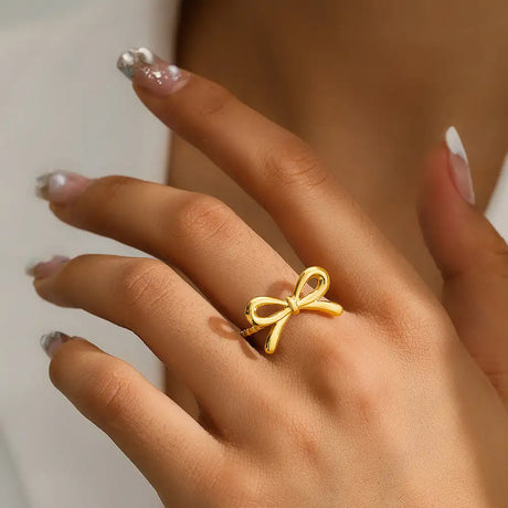European And American Fashion Bowknot Stainless Steel Open Adjustable Ring - Lootquake