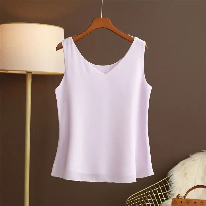 Original New Arrival 2024 Summer Fashion Brand Sleeveless Top Women's Chiffon Shirt Loose Plus Size Show Clothing Shirt Blouse - Lootquake