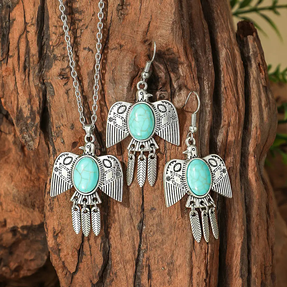 Fashion Turquoise Long Pendant Ear Rings Suit - Lootquake