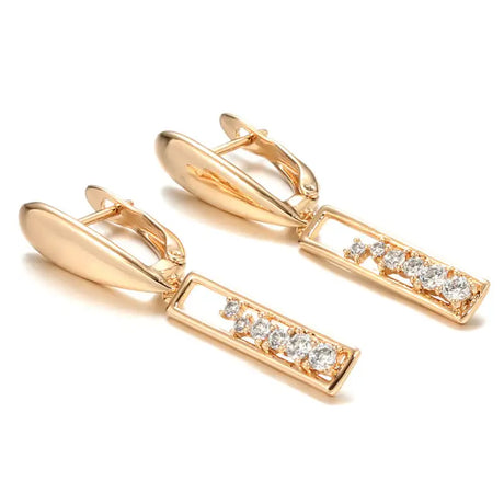 Copper Plated Gold Zircon Earrings Women's Fashionable Rose Gold Rectangular - Lootquake