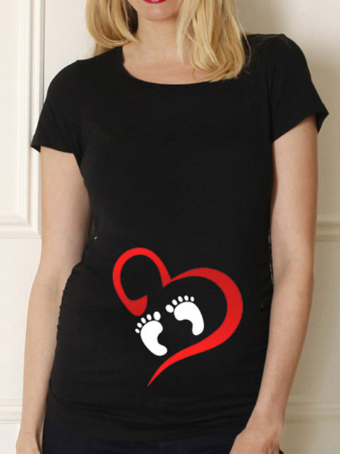 Maternity Shirt Maternity Cute Baby Printed O-Neck