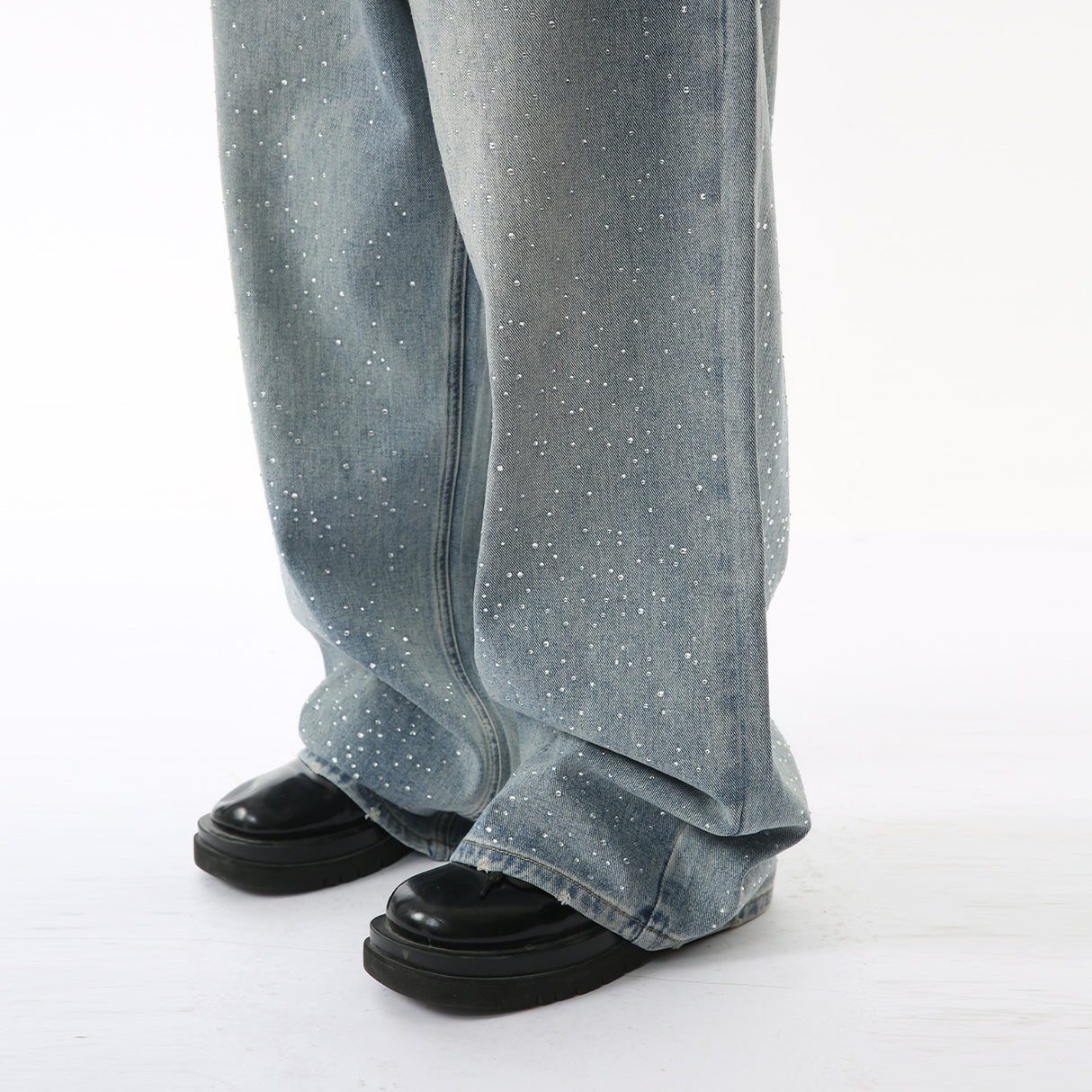 Hot Rhinestone Fashionable Loose Straight Loose Washed-out Jeans Fashion - Lootquake