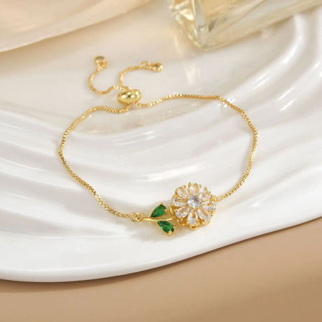 Simple Rotatable Flower Color-preserving Pure Copper Gold-plated Bracelet - Lootquake
