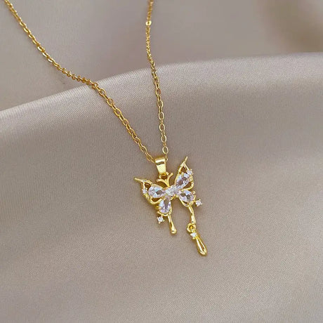 Titanium Steel Butterfly Drop Pendant Necklace Personality - Lootquake