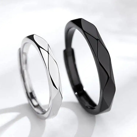 Black And White Diamond Couple Rings Argent Pur Pairs - Lootquake