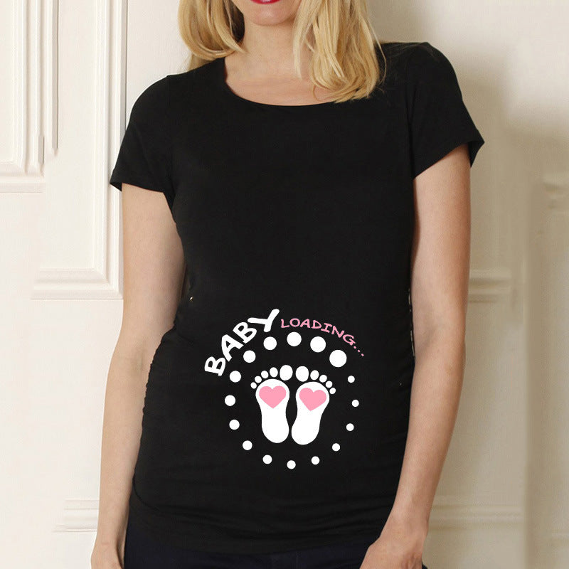 Maternity Shirt Maternity Cute Baby Printed O-Neck