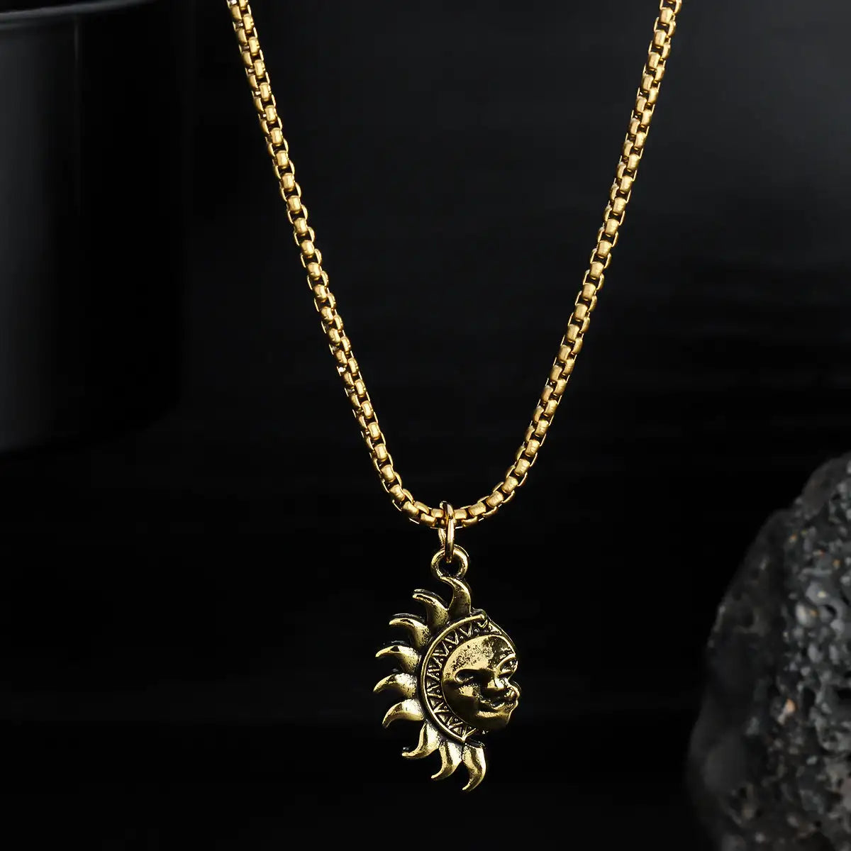 Sun And Moon Asymmetric Accessories Men's Titanium Steel Couple's High Sense Necklace - Lootquake
