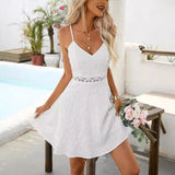 Cross Border Hot Sale Sling Stitching Lace Dress V-neck Casual