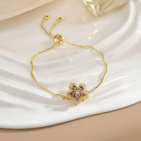 Simple Rotatable Flower Color-preserving Pure Copper Gold-plated Bracelet - Lootquake