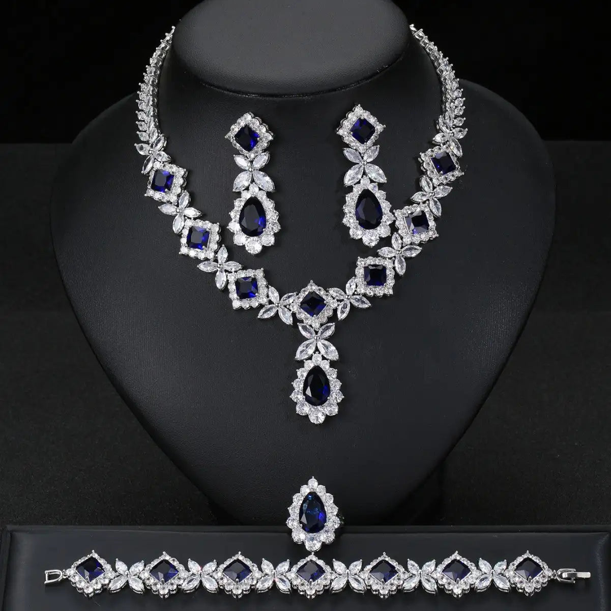 European And American Luxury Zircon Necklace Earring Bracelet Ring Suit - Lootquake