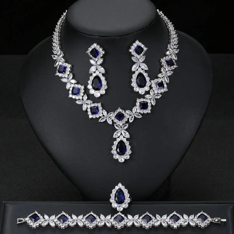 European And American Luxury Zircon Necklace Earring Bracelet Ring Suit - Lootquake