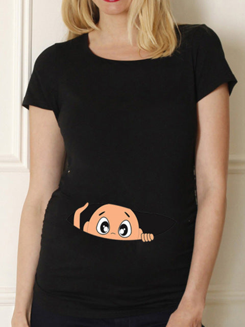 Maternity Shirt Maternity Cute Baby Printed O-Neck