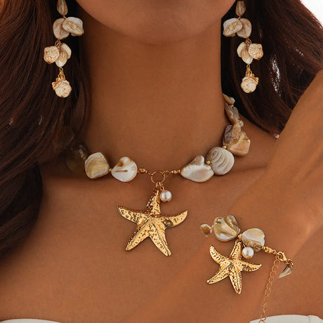 Classic Conch Pendant Necklace For Women Bohemian Starfish Beaded Choker Necklace Summer Beach Neck Fashion Jewelry - Lootquake