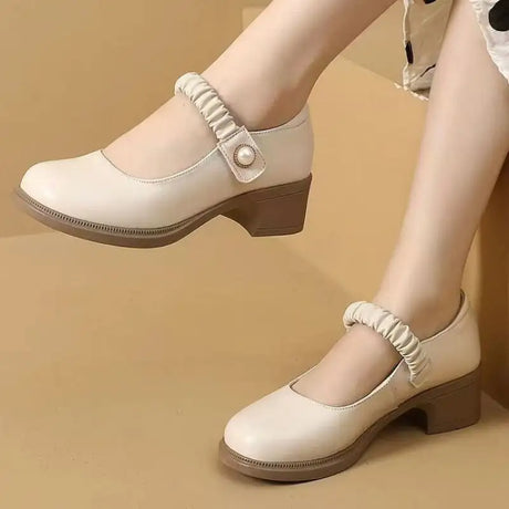 Mary Jane Leather Shoes Women's Pearl Japanese Style - Lootquake